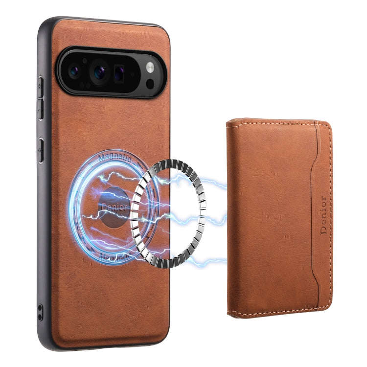 For Google Pixel 9 Pro Denior D13 Retro Texture Leather MagSafe Card Bag Phone Case(Brown)