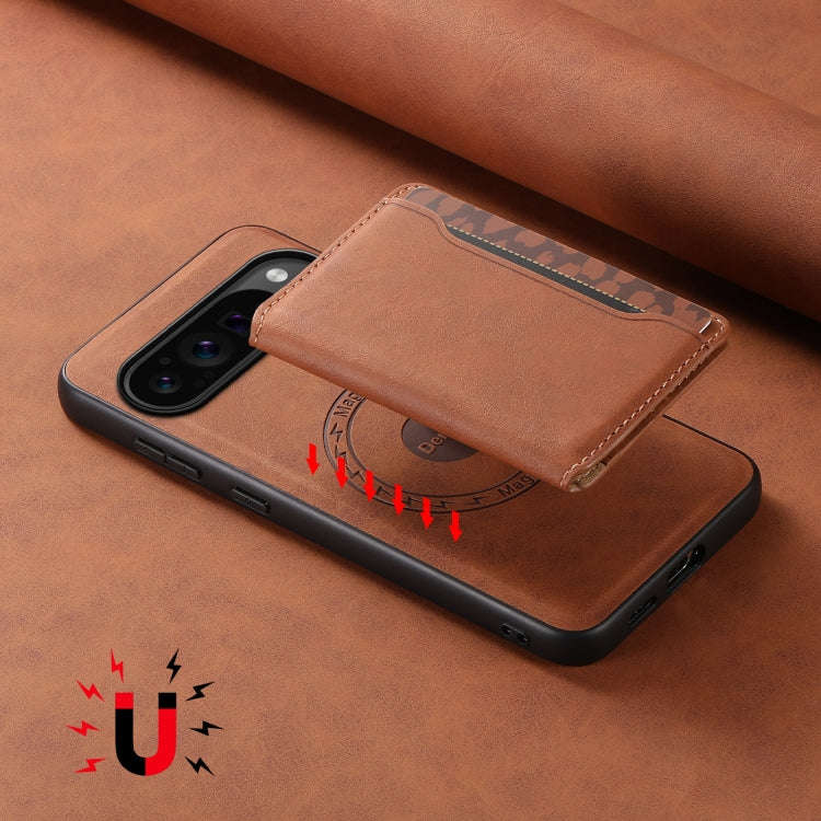 For Google Pixel 9 Pro Denior D13 Retro Texture Leather MagSafe Card Bag Phone Case(Brown)