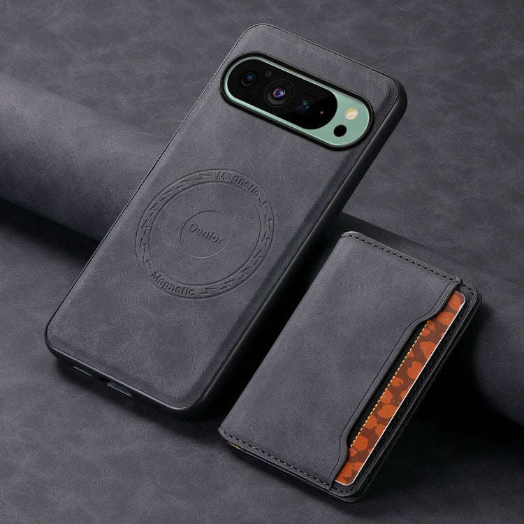 For Google Pixel 9 Denior D13 Retro Texture Leather MagSafe Card Bag Phone Case(Black)