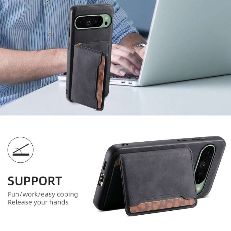 For Google Pixel 9 Denior D13 Retro Texture Leather MagSafe Card Bag Phone Case(Black)