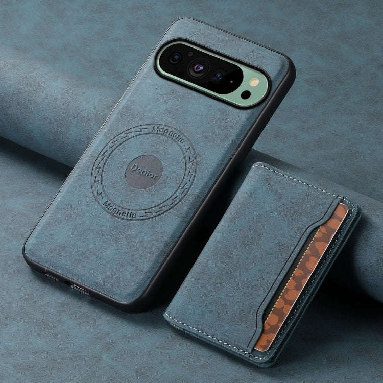 For Google Pixel 9 Denior D13 Retro Texture Leather MagSafe Card Bag Phone Case(Blue)