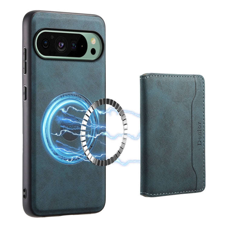 For Google Pixel 9 Denior D13 Retro Texture Leather MagSafe Card Bag Phone Case(Blue)