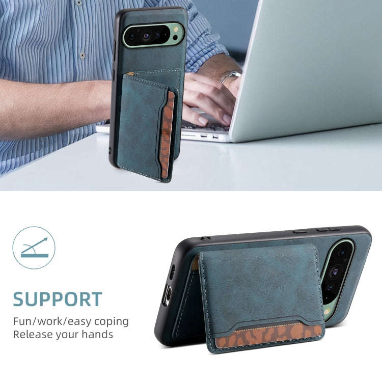 For Google Pixel 9 Denior D13 Retro Texture Leather MagSafe Card Bag Phone Case(Blue)