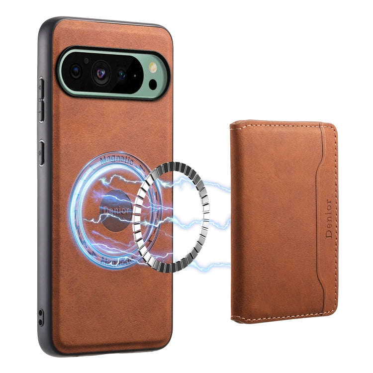 For Google Pixel 9 Denior D13 Retro Texture Leather MagSafe Card Bag Phone Case(Brown)