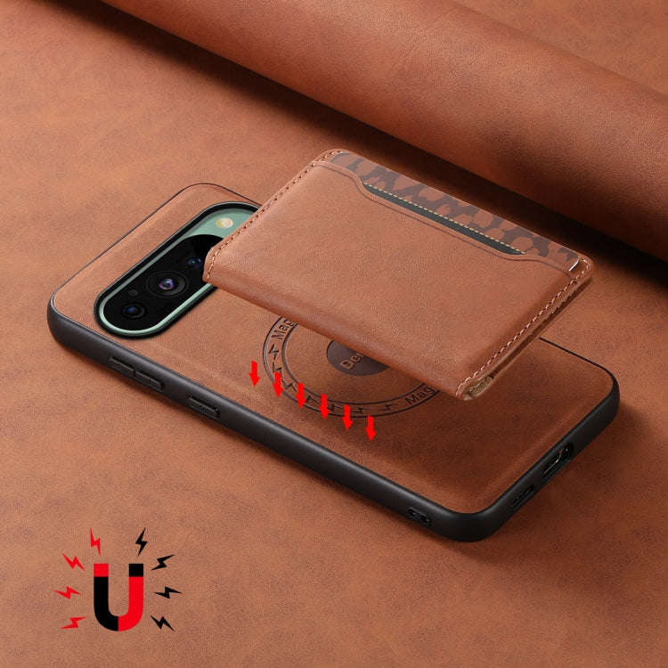 For Google Pixel 9 Denior D13 Retro Texture Leather MagSafe Card Bag Phone Case(Brown)