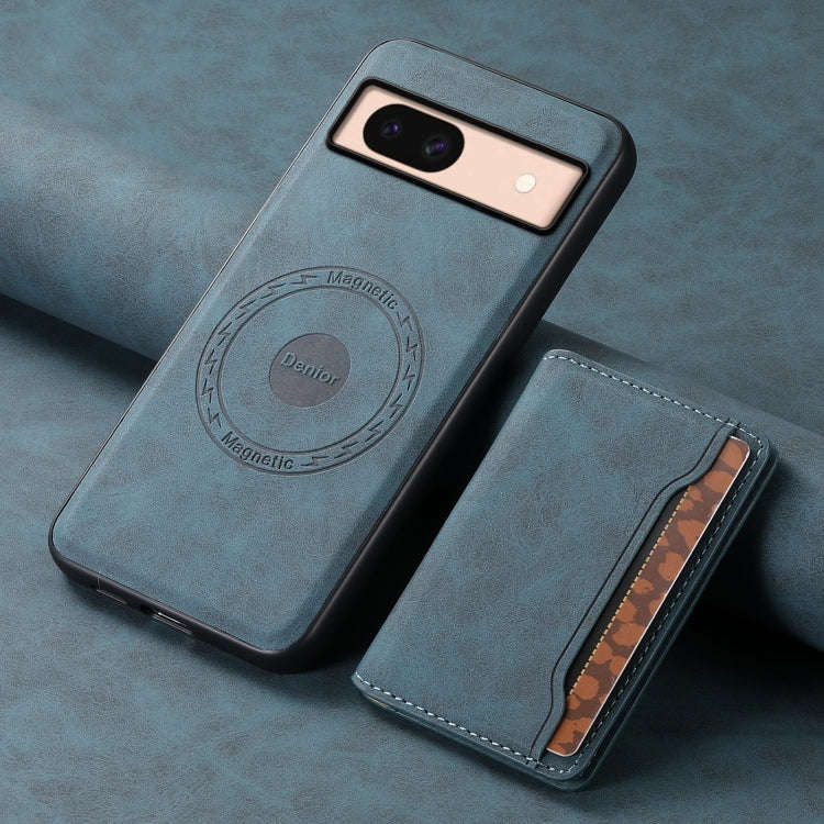 For Google Pixel 8a Denior D13 Retro Texture Leather MagSafe Card Bag Phone Case(Blue)