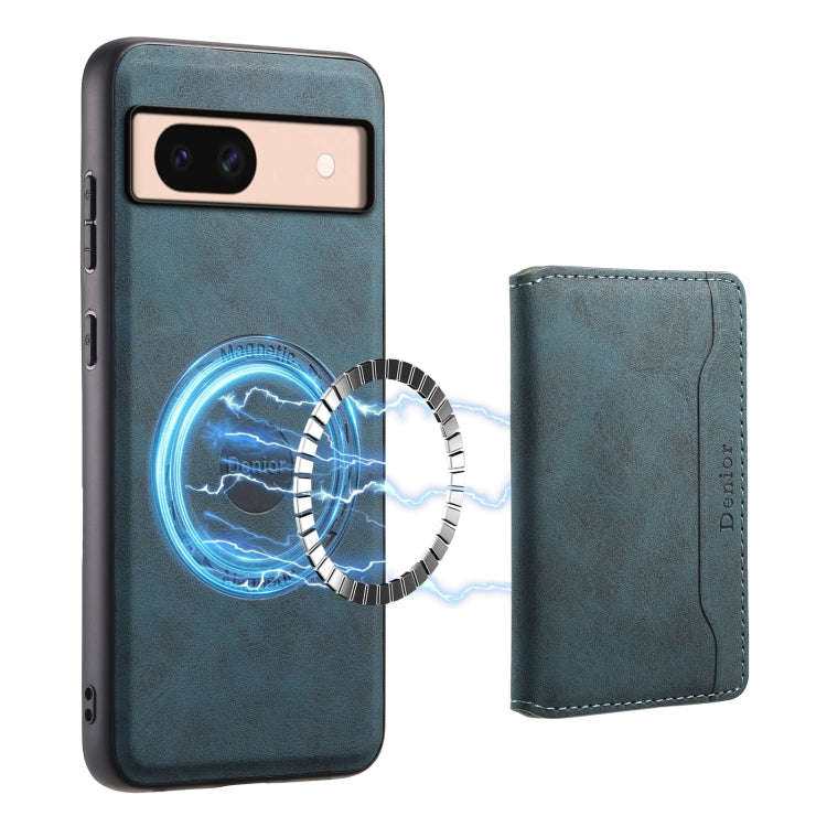 For Google Pixel 8a Denior D13 Retro Texture Leather MagSafe Card Bag Phone Case(Blue)