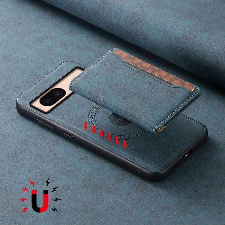 For Google Pixel 8a Denior D13 Retro Texture Leather MagSafe Card Bag Phone Case(Blue)