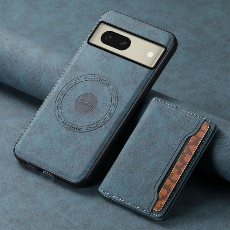 For Google Pixel 8 Denior D13 Retro Texture Leather MagSafe Card Bag Phone Case(Blue)