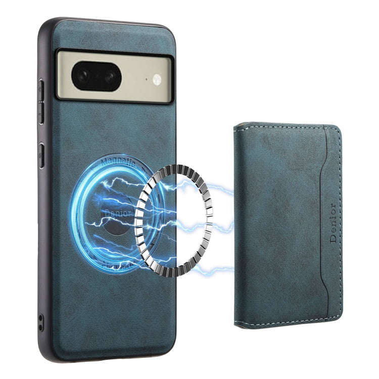 For Google Pixel 8 Denior D13 Retro Texture Leather MagSafe Card Bag Phone Case(Blue)