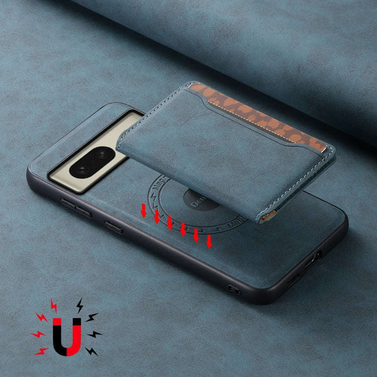 For Google Pixel 8 Denior D13 Retro Texture Leather MagSafe Card Bag Phone Case(Blue)