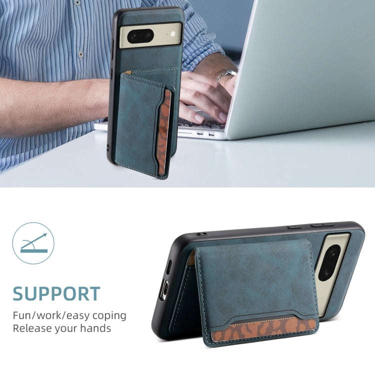 For Google Pixel 8 Denior D13 Retro Texture Leather MagSafe Card Bag Phone Case(Blue)