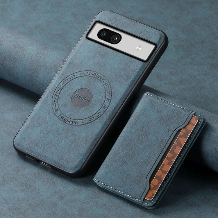 For Google Pixel 7a Denior D13 Retro Texture Leather MagSafe Card Bag Phone Case(Blue)