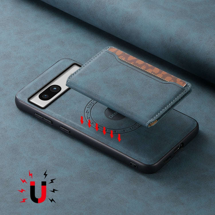 For Google Pixel 7a Denior D13 Retro Texture Leather MagSafe Card Bag Phone Case(Blue)
