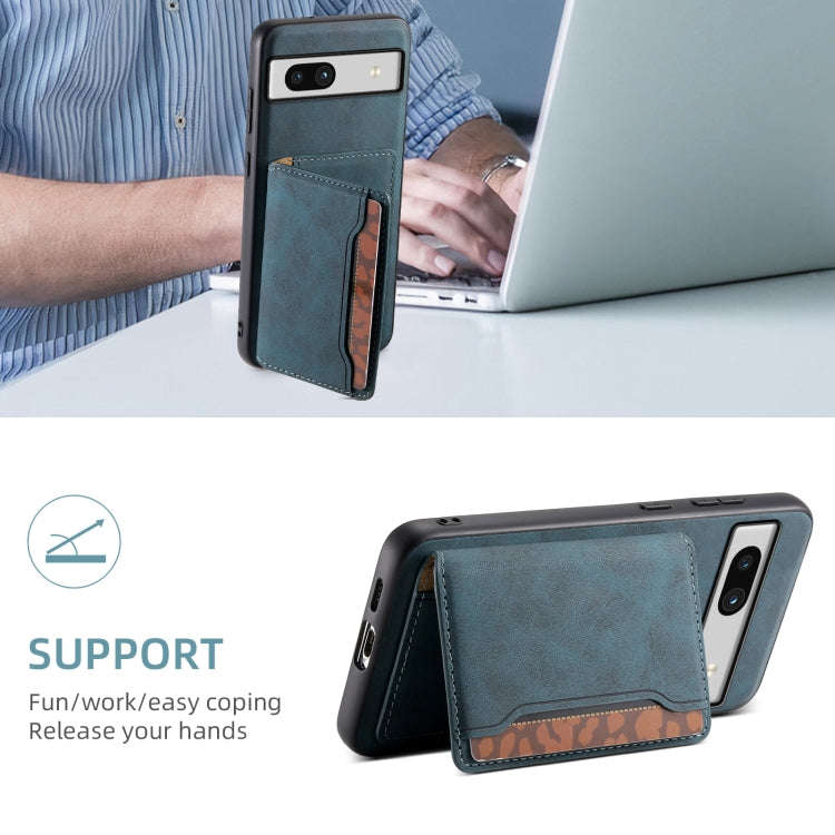 For Google Pixel 7a Denior D13 Retro Texture Leather MagSafe Card Bag Phone Case(Blue)