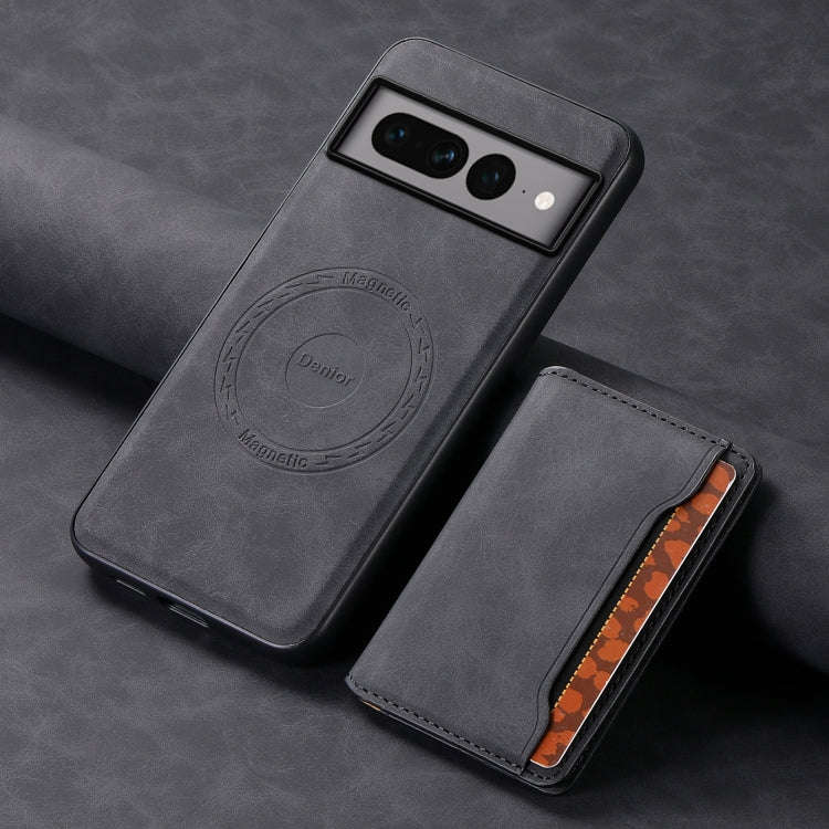 For Google Pixel 7 Pro 5G Denior D13 Retro Texture Leather MagSafe Card Bag Phone Case(Black)