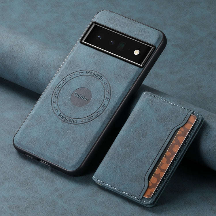 For Google Pixel 6 Pro Denior D13 Retro Texture Leather MagSafe Card Bag Phone Case(Blue)