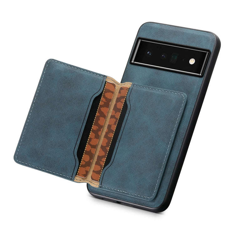 For Google Pixel 6 Pro Denior D13 Retro Texture Leather MagSafe Card Bag Phone Case(Blue)