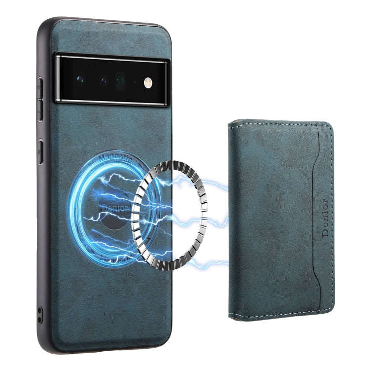For Google Pixel 6 Pro Denior D13 Retro Texture Leather MagSafe Card Bag Phone Case(Blue)