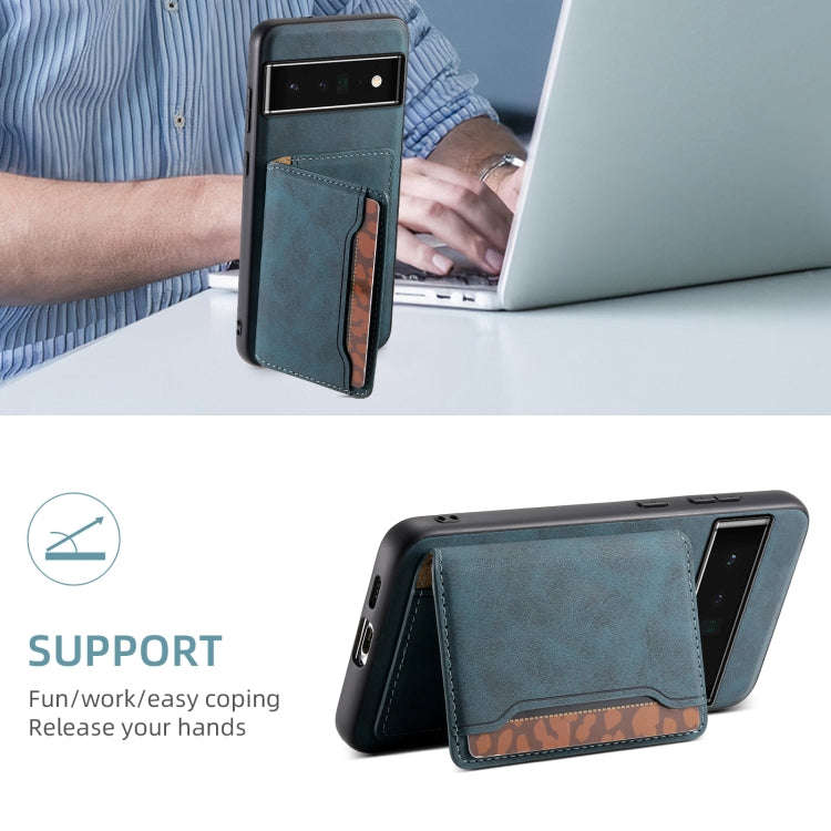 For Google Pixel 6 Pro Denior D13 Retro Texture Leather MagSafe Card Bag Phone Case(Blue)