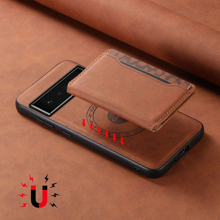 For Google Pixel 6 Pro Denior D13 Retro Texture Leather MagSafe Card Bag Phone Case(Brown)