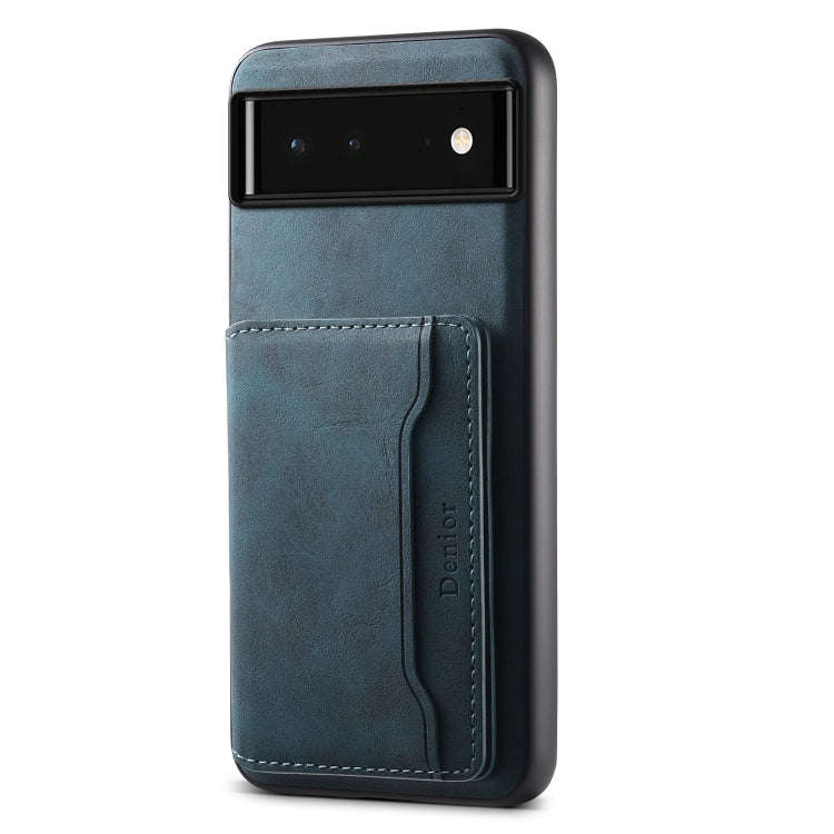 For Google Pixel 6 Denior D13 Retro Texture Leather MagSafe Card Bag Phone Case(Blue)