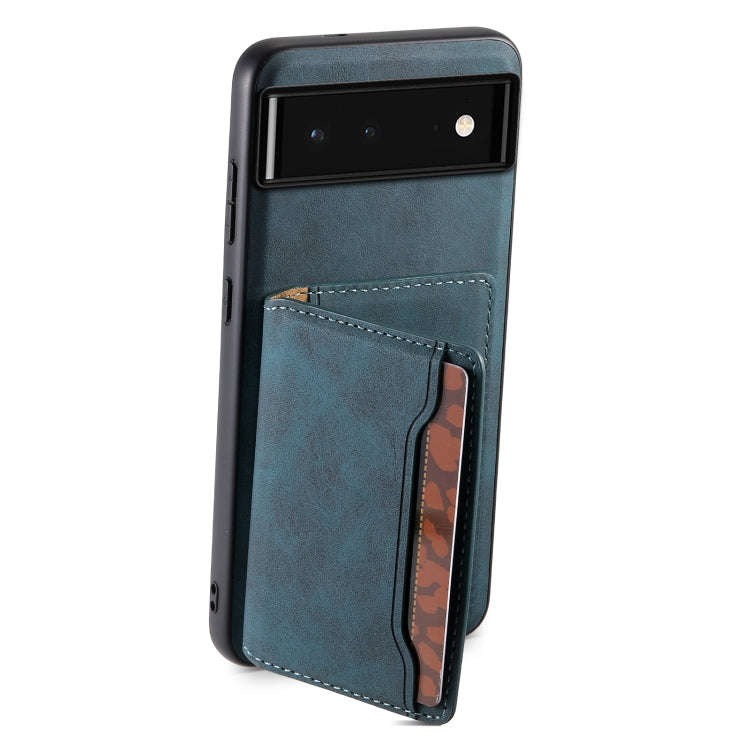 For Google Pixel 6 Denior D13 Retro Texture Leather MagSafe Card Bag Phone Case(Blue)