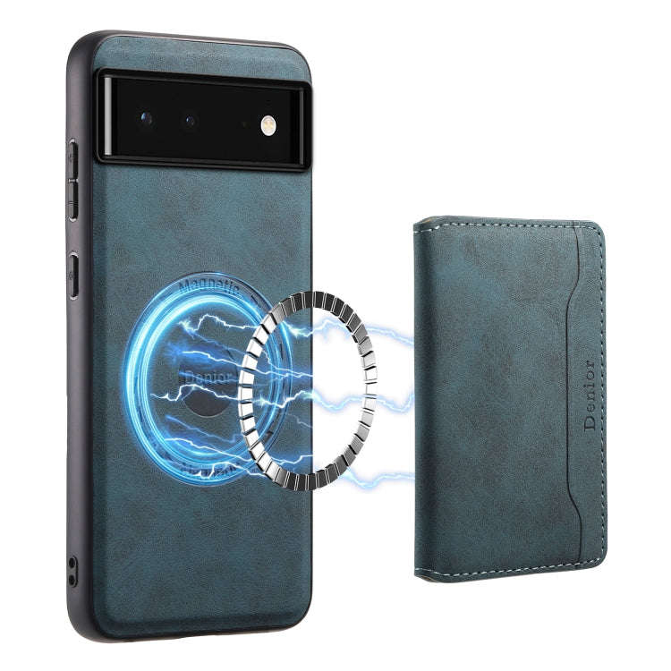 For Google Pixel 6 Denior D13 Retro Texture Leather MagSafe Card Bag Phone Case(Blue)