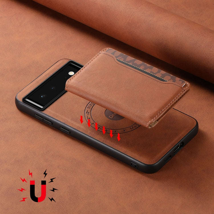 For Google Pixel 6 Denior D13 Retro Texture Leather MagSafe Card Bag Phone Case(Brown)