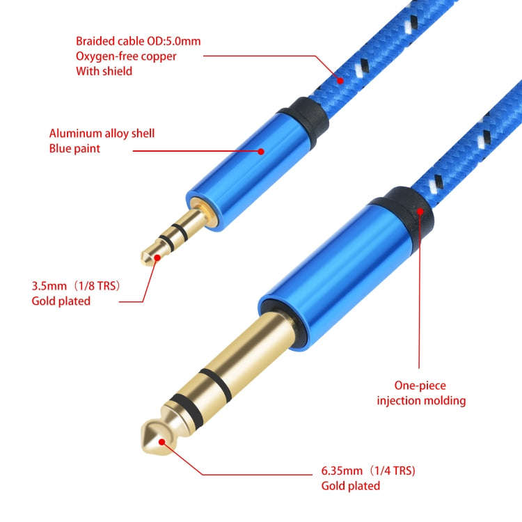 3662-3662BK 3.5mm Male to 6.35mm Male Stereo Amplifier Audio Cable, Length:2m(Blue)