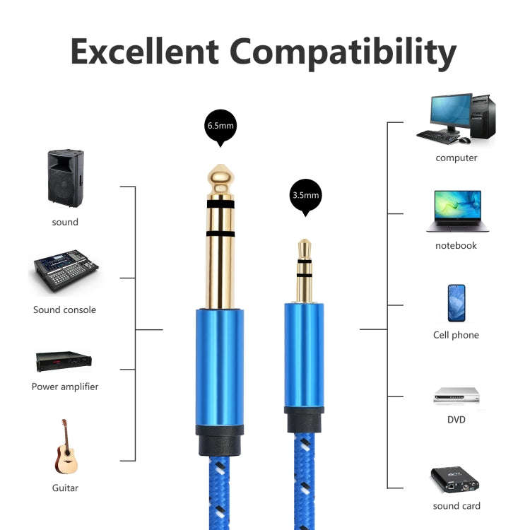 3662-3662BK 3.5mm Male to 6.35mm Male Stereo Amplifier Audio Cable, Length:2m(Blue)