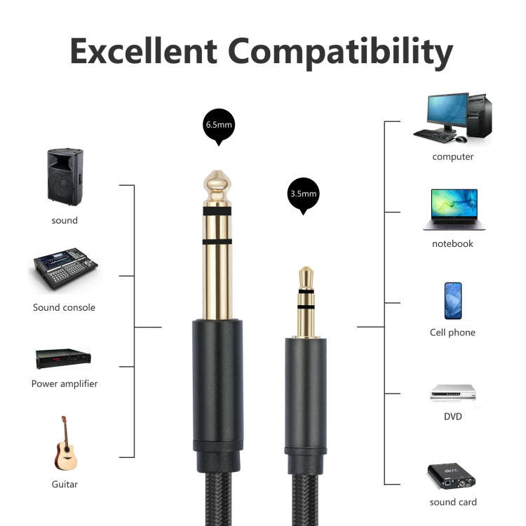 3662-3662BK 3.5mm Male to 6.35mm Male Stereo Amplifier Audio Cable, Length:3m(Black)