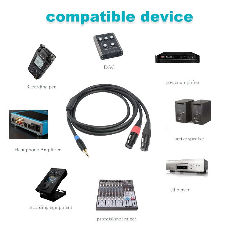 TC195BUXK107RE 3.5mm Male to Dual XLR 3pin Female Audio Cable, Length:2m(Black)