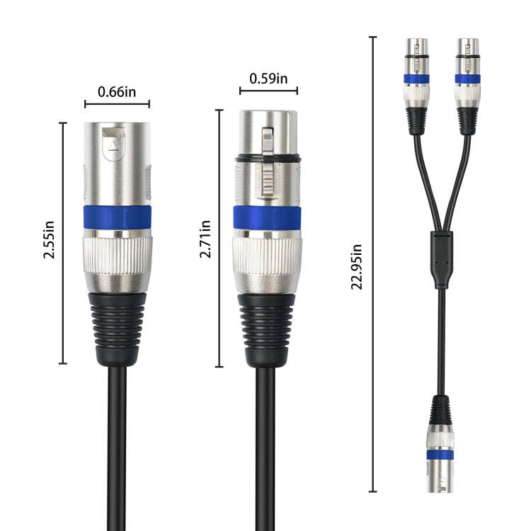2055YMFF-05 XLR 3pin Male to Dual Female Audio Cable, Length: 50cm(Black+Red)