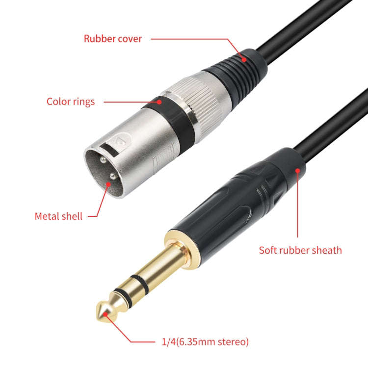 TC145BK55 6.35mm 1/4 TRS Male to XLR 3pin Male Microphone Cable, Length:3m(Black)