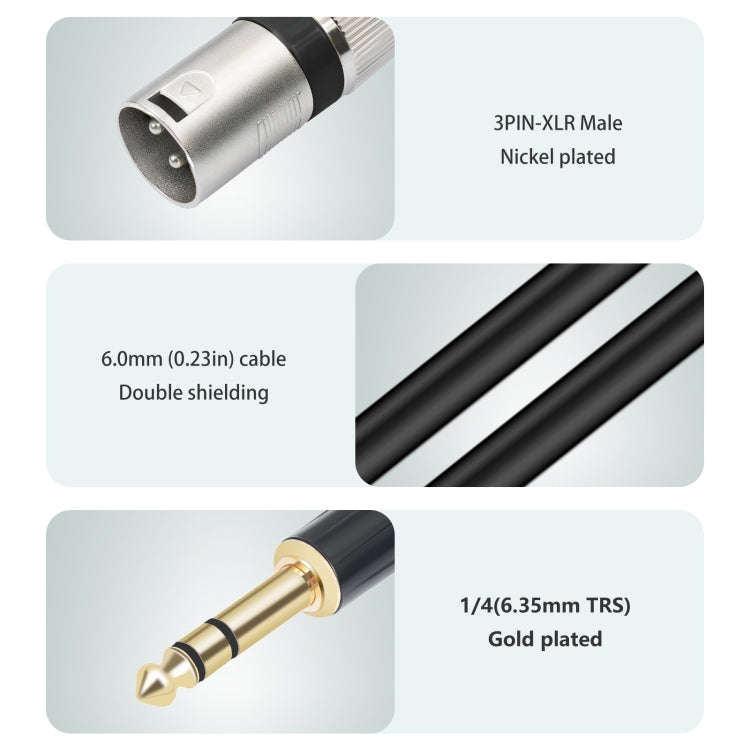 TC145BK55 6.35mm 1/4 TRS Male to XLR 3pin Male Microphone Cable, Length:10m(Black)