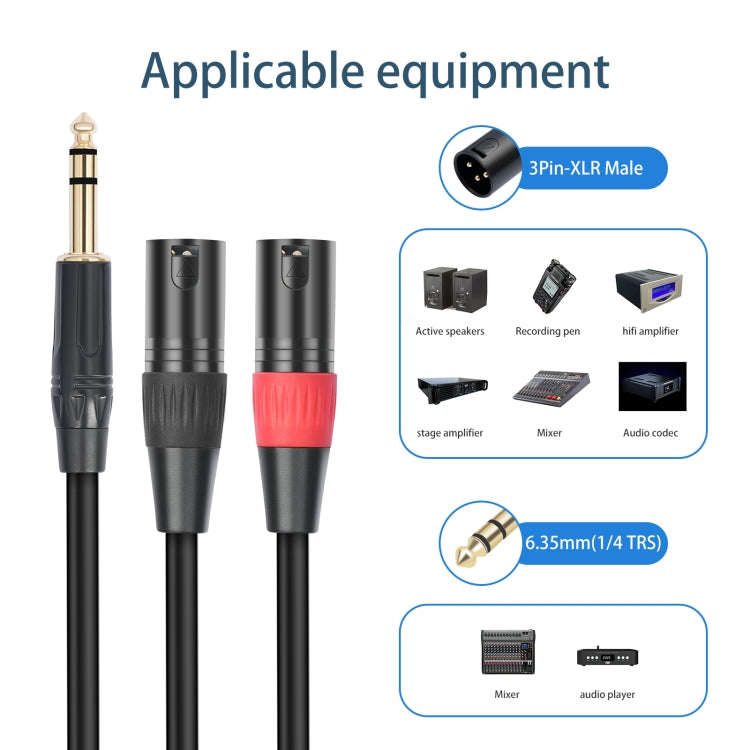 TC145YXK108RE-10 6.35mm 1/4 TRS Male to Dual XLR Male Audio Cable, Length:1m(Black)