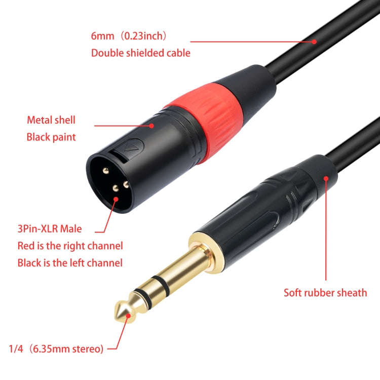 TC145YXK108RE-10 6.35mm 1/4 TRS Male to Dual XLR Male Audio Cable, Length:2m(Black)
