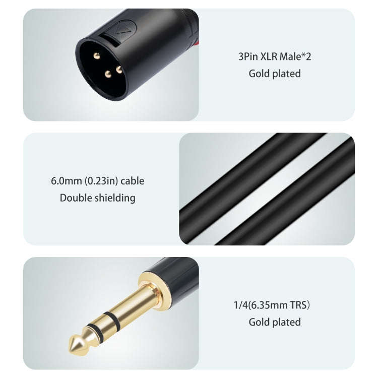 TC145YXK108RE-10 6.35mm 1/4 TRS Male to Dual XLR Male Audio Cable, Length:2m(Black)