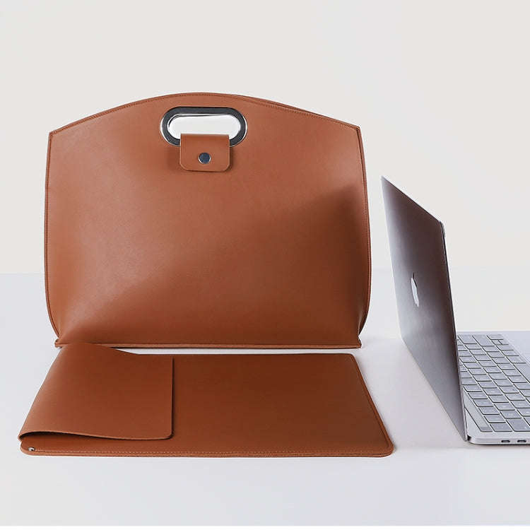Waterproof PU Laptop Handbag Inner Bag for 12-14 inch Laptop(Brown)