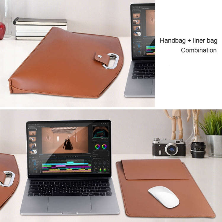 Waterproof PU Laptop Handbag Inner Bag for 12-14 inch Laptop(Brown)