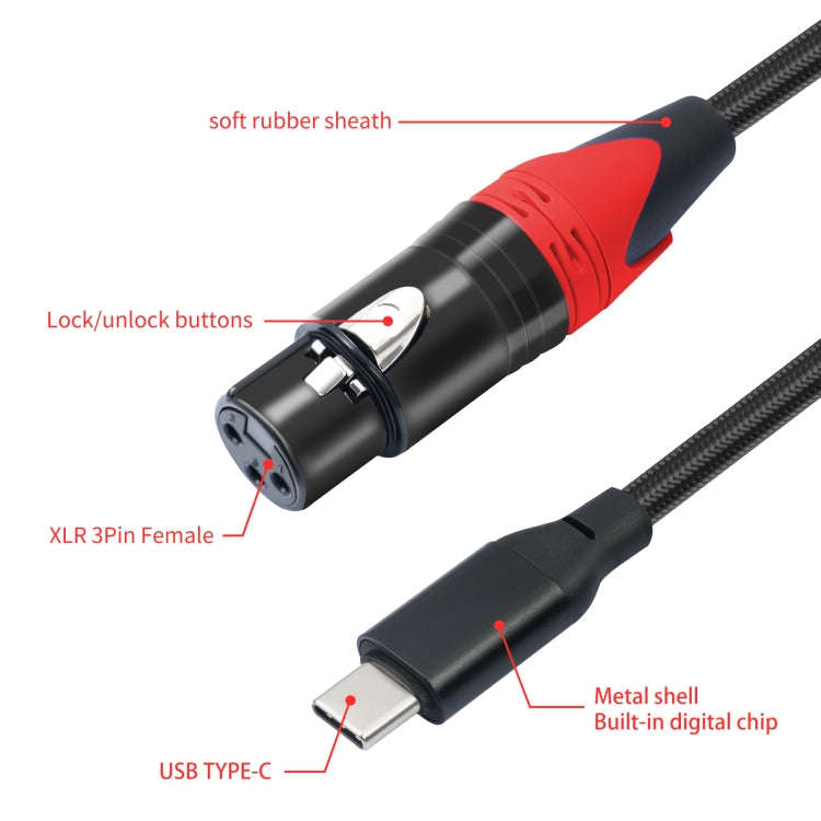 TY03RE Type-C Male to XLR Female Audio Cable for Dynamic Microphone, Length:2m(Black)