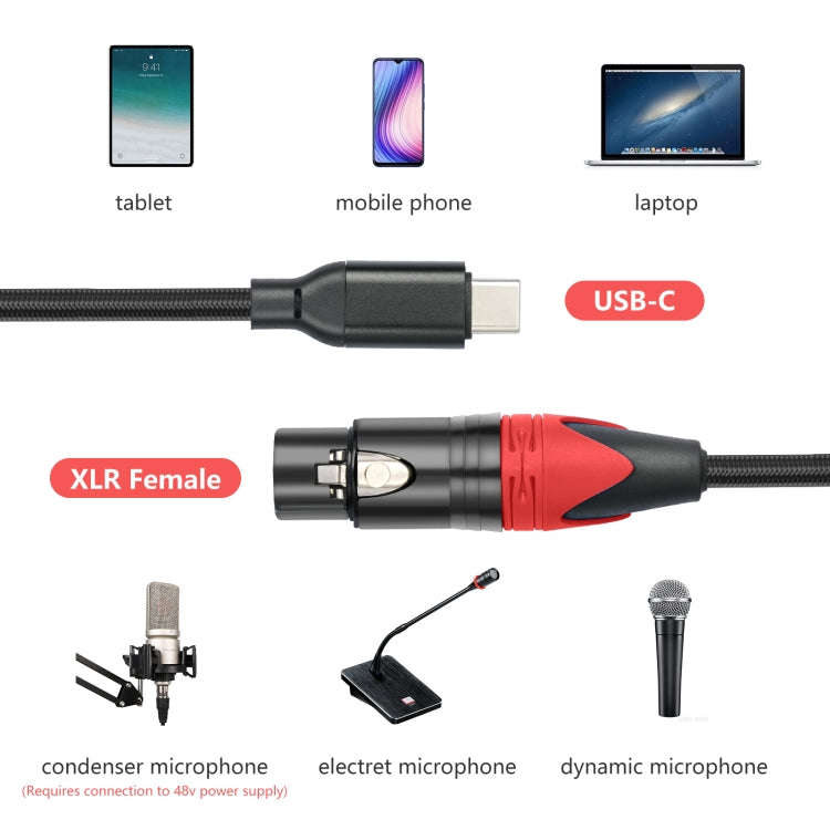 TY03RE Type-C Male to XLR Female Audio Cable for Dynamic Microphone, Length:2m(Black)