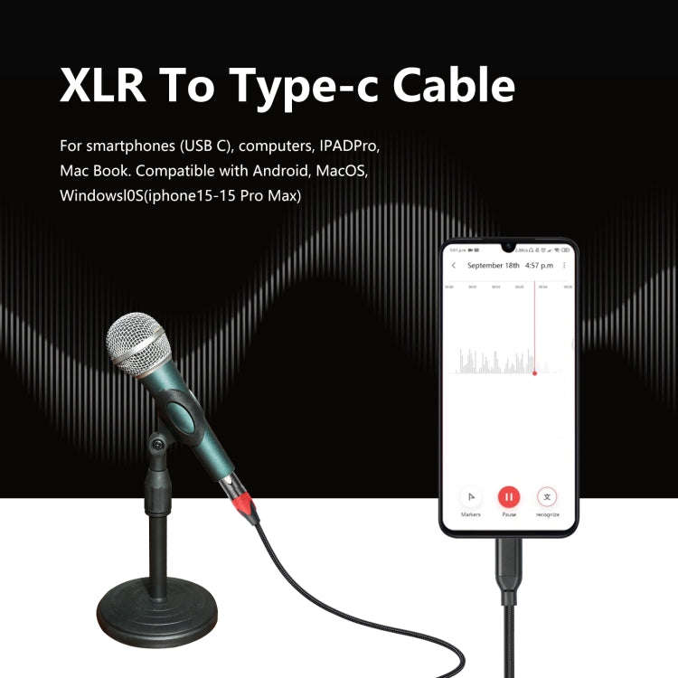 TY03RE Type-C Male to XLR Female Audio Cable for Dynamic Microphone, Length:2m(Black)