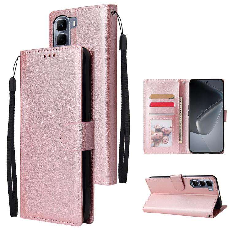 For Infinix Hot 50 5G Multifunctional Horizontal Flip Leather Phone Case with Three Card Slot(Ros...
