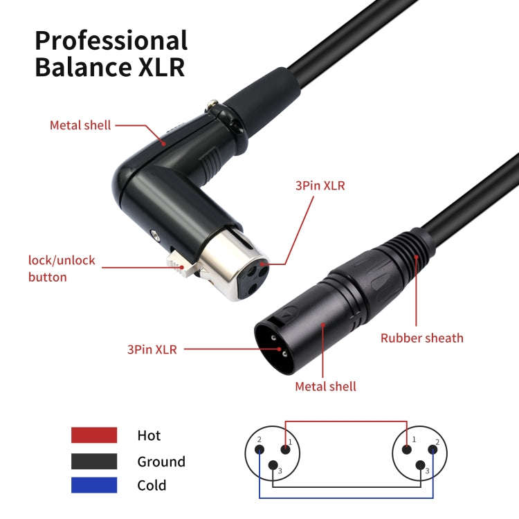 XK041L XLR 3pin Straight Male to Elbow Female Audio Cable, Length:0.3m(Black)