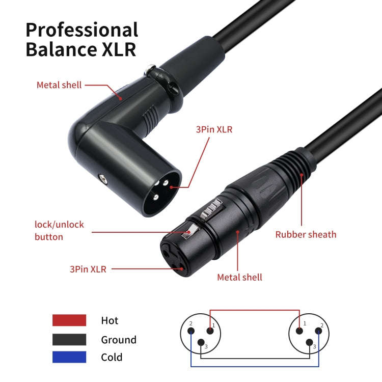 XK042L XLR 3pin Straight Female to Elbow Male Audio Cable, Length:0.3m(Black)