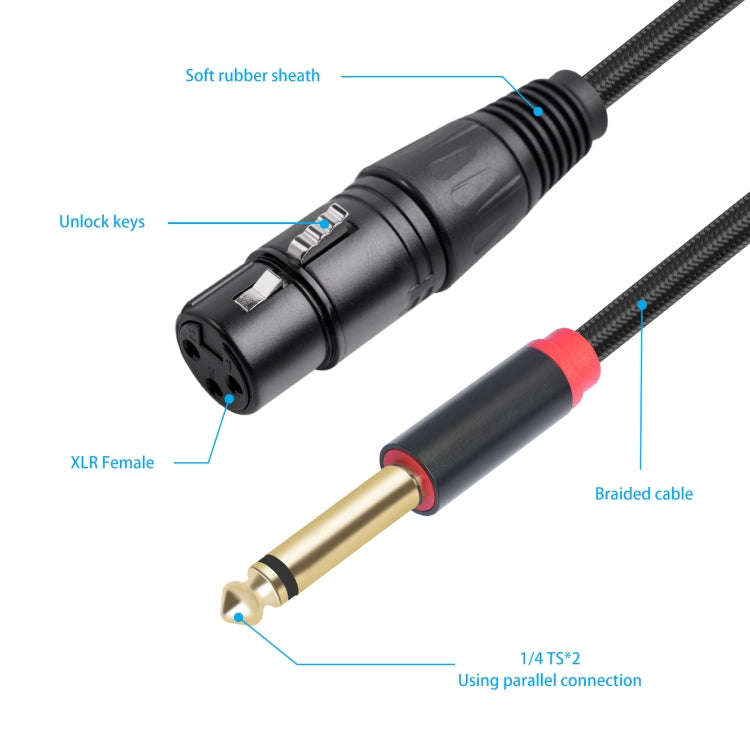 2020Y63 XLR Female to Dual 6.35mm 1/4 TRS Male Y-type Audio Cable, Length:3m(Black)