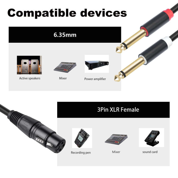 2020Y63 XLR Female to Dual 6.35mm 1/4 TRS Male Y-type Audio Cable, Length:3m(Black)
