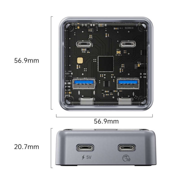 ORICO XHJ2U2C-G2 4-Port Compact Zinc Alloy USB 3.0 HUB Expand Converter(Silver)